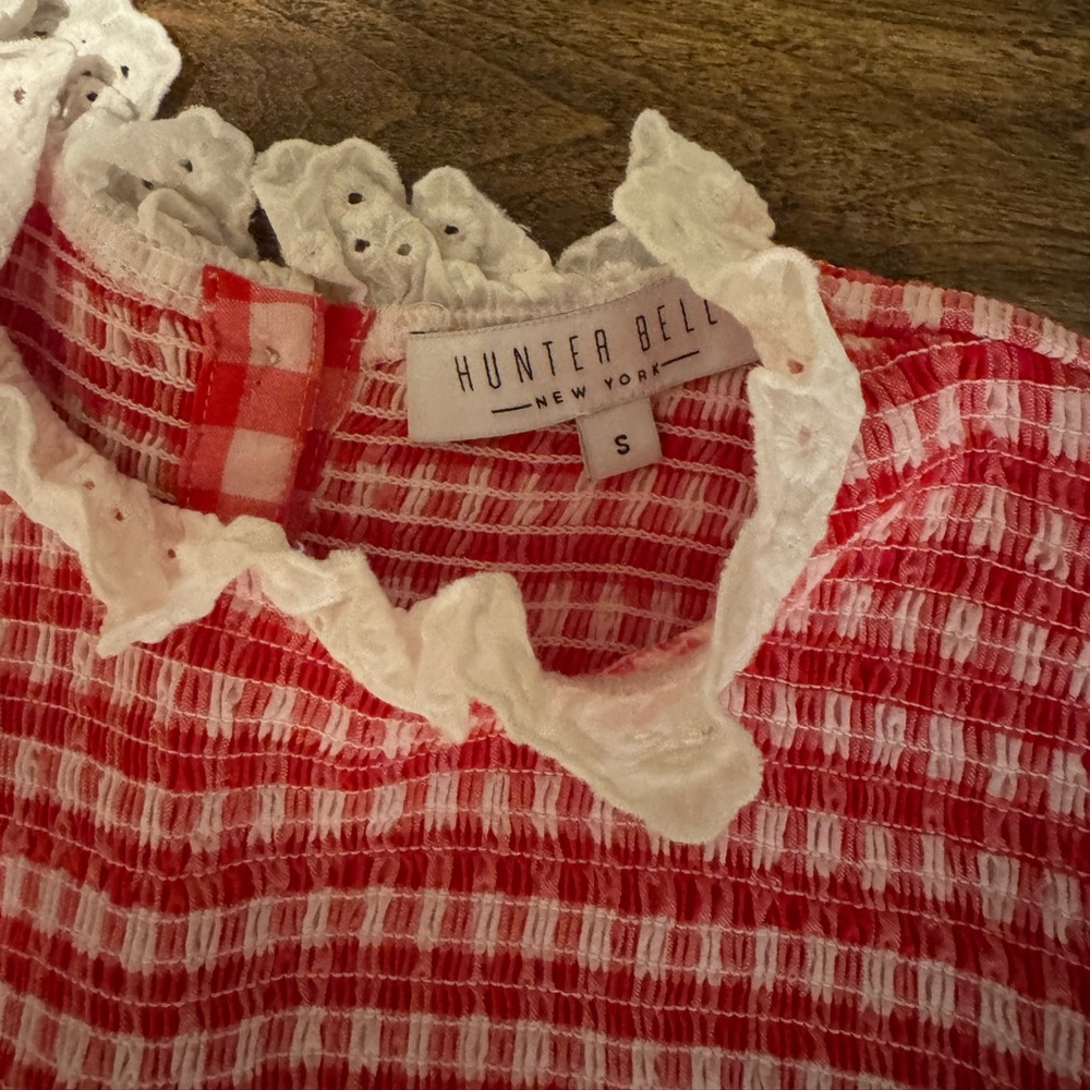 Hunter Bell Gingham Long Sleeve Dress with Lace Trim - Picture 3 of 5